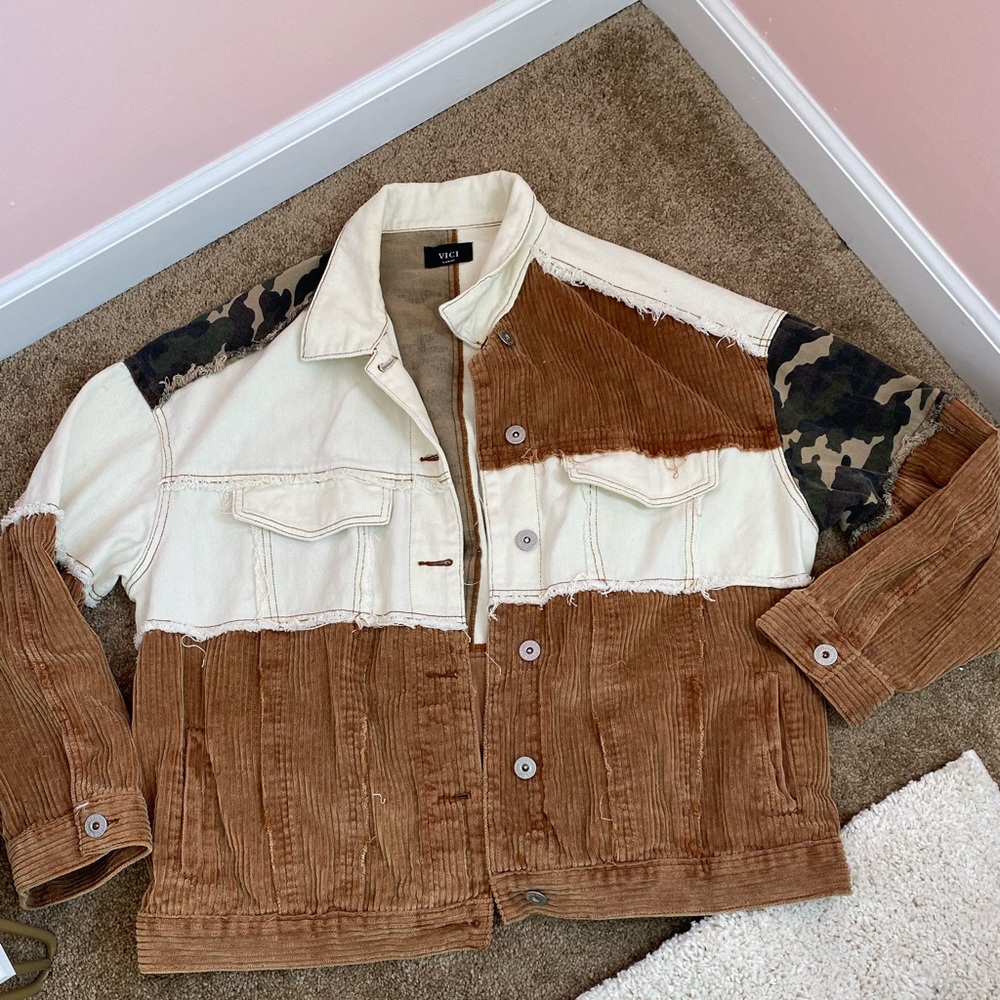 Frayed brown and camo Vici jacket